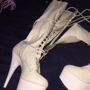 latex heel boots white